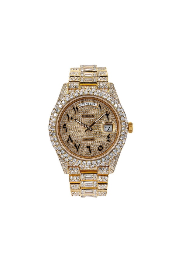 Pre-Owned Rolex Day-Date 40MM 228238 Diamond Paved Eastern Arabic Dial Diamond Bezel 18K Yellow Gold Full Diamond President Bracelet