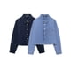 thumbnail image 2 of HH TRAF 2024 Camisas vaqueras de calle para mujer, abrigos cortos de otoño con un solo pecho y bolsillos con cuello vuelto lisos, de moda para mujer, 2 of 5