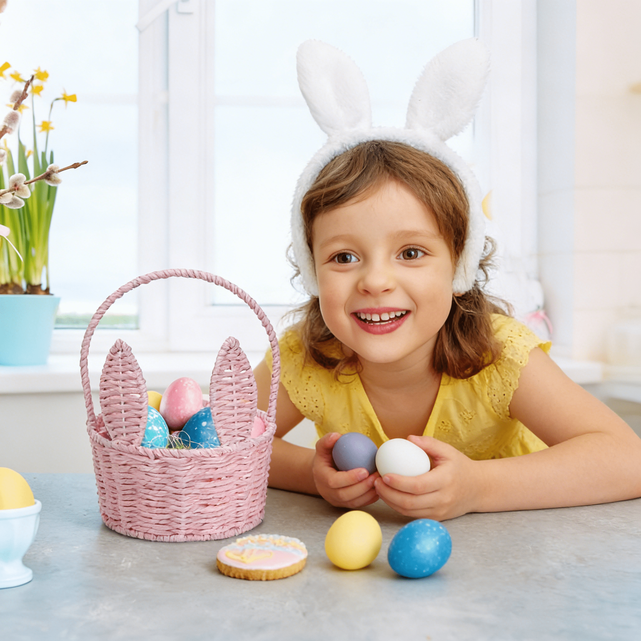 XIBUFE 2026 New Large Easter Woven Bunny Basket with Long Ears,Storage Tote Bag for Eggs,Kids Gift,And Home Decoration Easter Baskets for Kids for Easter Egg Hunt, Party, Home, Picnic
