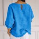 thumbnail image 5 of Blusa de manga corta con cuello redondo y volantes en el bajo, mezcla de lino, para mujer - S-XXXL, 5 of 6