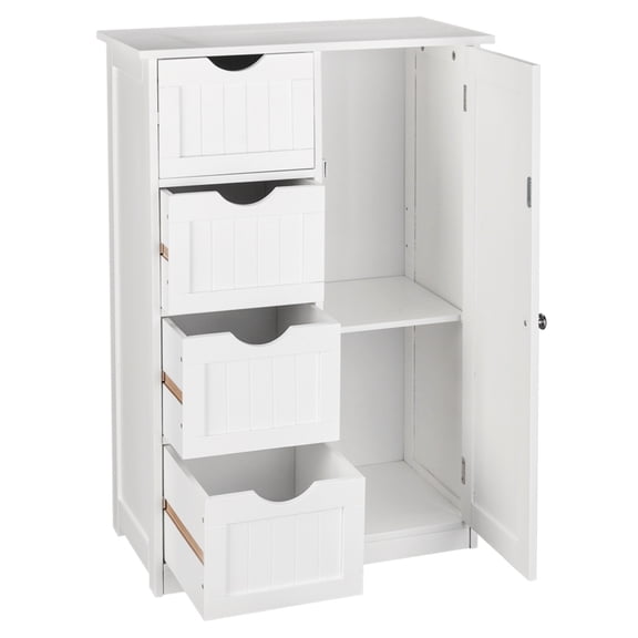 HUJHKIO 4-Drawer Bathroom Storage Cabinet, White Small Space Single Door Organizer with Drawers for Bathroom Essentials, Waterproof MDF Modern Design for Bathroom, Kitchen, Bedroom Organization