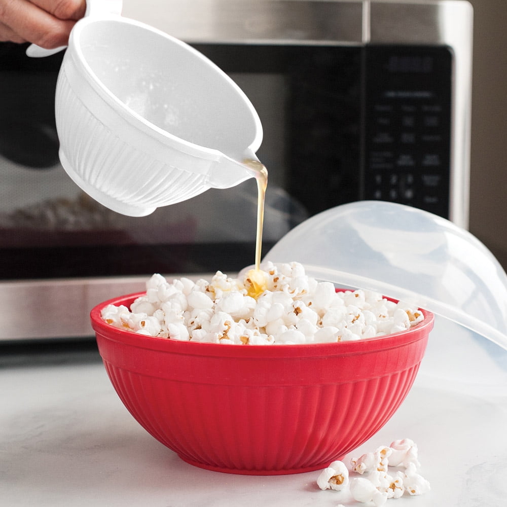 Nordic Ware Microwave Plastic Popcorn Set, Red Quick Pop and White