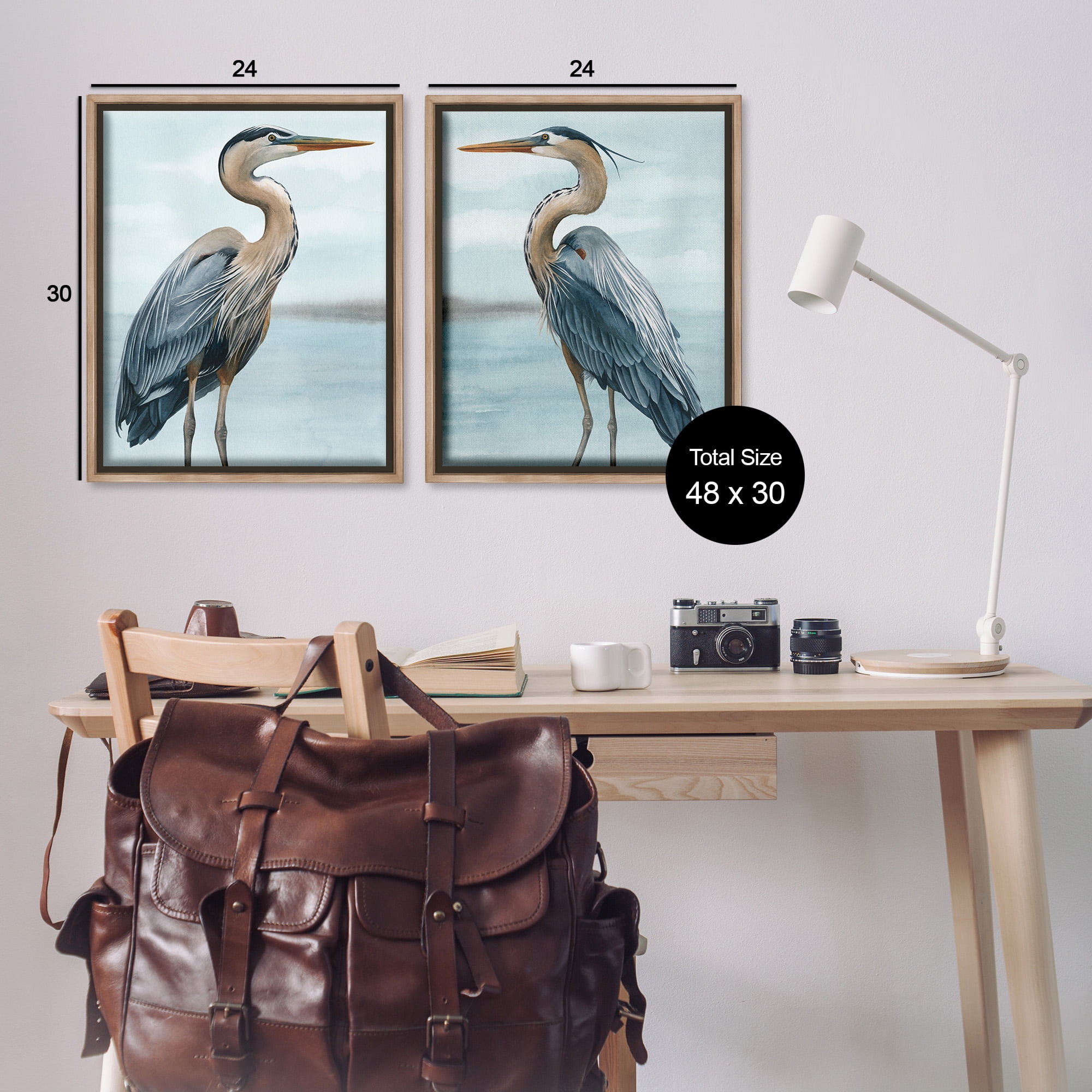 Stupell Industries Detailed Heron Bird Duo Animals & Insects Painting Brown Floater Framed Canvas Art Print Wall Art, 25 x 31, Set of 2