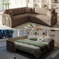 thumbnail image 3 of 85.1" Reversible L-Shaped Pull-Out Sofa Bed with USB Port & Side Pocket, Oversize Teddy Fleece Sectional Sleeper Couch (Left/Right Convertible, Brown), 3 of 8