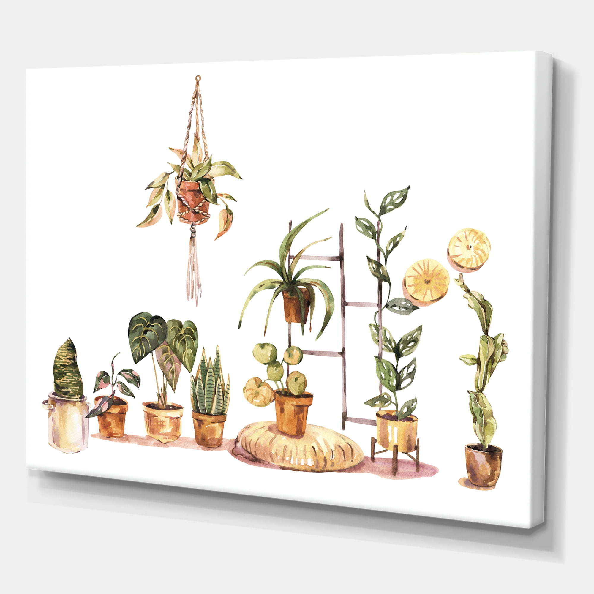 Designart ' Indoor House Plants Urban Jungle in Flowerpots II ' Traditional Canvas Wall Art Print