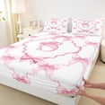 thumbnail image 4 of Manfei Letter S Initial Print Queen Sheet Sets For Girl,Elegant Pink Bowknot Kids Bed Set,4-Piece, 4 of 6