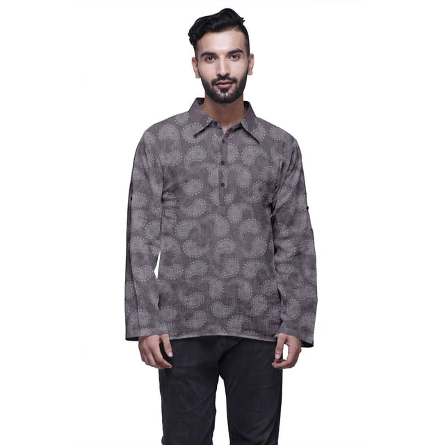 Atasi Kurta à Manches Longues pour Hommes Imprimé Coton Flex Col Évasé Ethnique