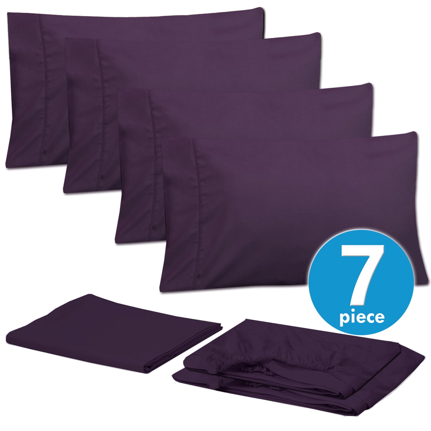 Sweet Home Collection 1500 Series Bed Sheets - Extra Soft Microfiber Deep Pocket 7pc Sheet Set - Eggplant, Split King