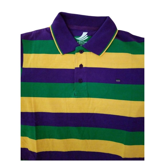 Adult Large Mardi Gras Rugby Stripe Purple Green Yellow Knit SS Shirt