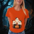 thumbnail image 4 of TOWED22 Womens Cute Ghost Pumpkin Flowers Shirt Fall Pumpkin Vintage Flowers Tshirt Halloween Funny Graphic Blouse Casual Basic Tee(Orange,L), 4 of 8