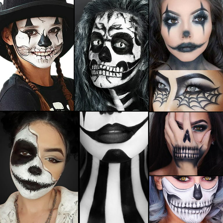 Halloween Face Body Paint Kit Black & White Face Makeup Set Pigment Safe  For Kids Adults Party Cosplay Clown Skull Ghost