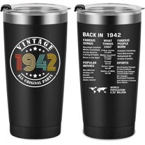 80th Birthday Gifts for Men Women Friends, Tumbler 20 oz Stainless Steel Vacuum Insulated Tumblers, Double Sided Printed Birthday Thermos cup, Back in 1942 Old Time Information - Black