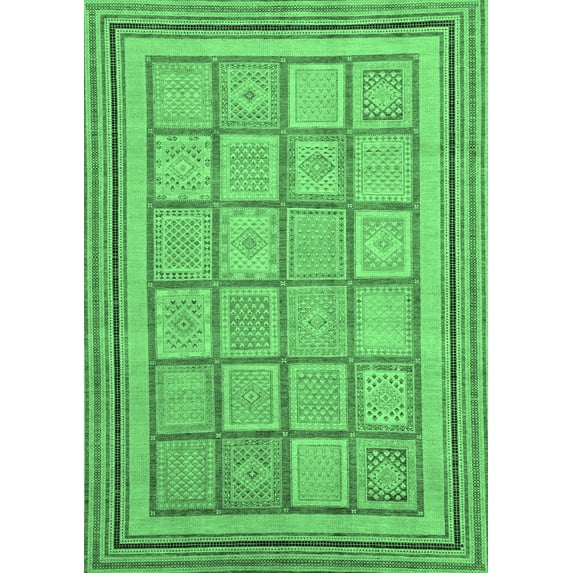 Ahgly Company Indoor Rectangle Abstract Emerald Green Modern Area Rugs, 7' x 9'