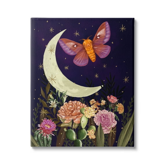 Stupell Industries Lunar Butterfly Flying Night Sky Floral Garden Graphic Art Gallery Wrapped Canvas Print Wall Art, Design by Raquel Maciel