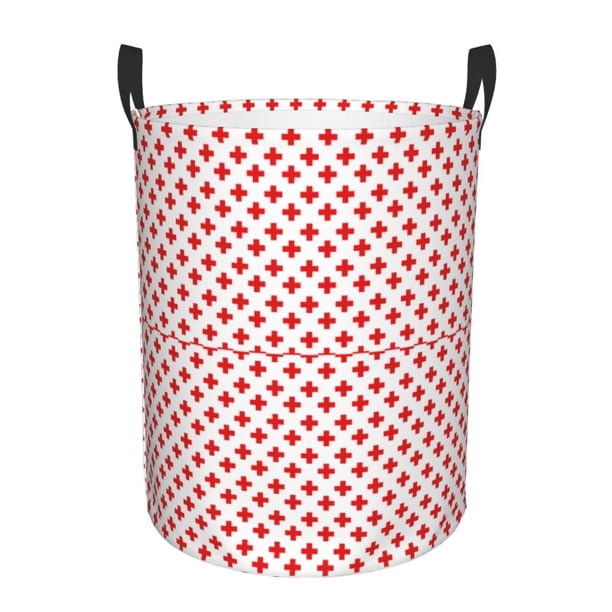 Balery Red Cross Cesta de ropa redonda con asas, impermeable, independiente, para ropa, juguetes, dormitorio y familia-Small