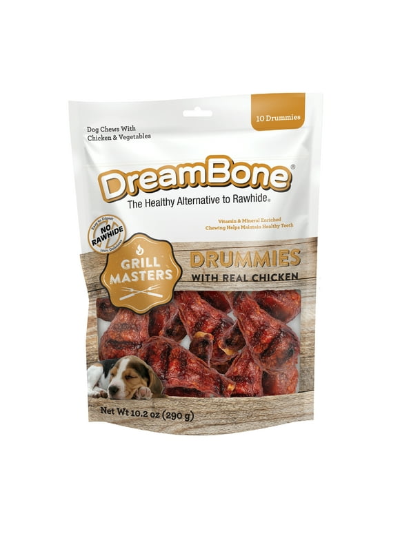 DreamBone Grill Masters Drummies With Real Chicken 10 Count, Rawhide-Free Chews For Dogs