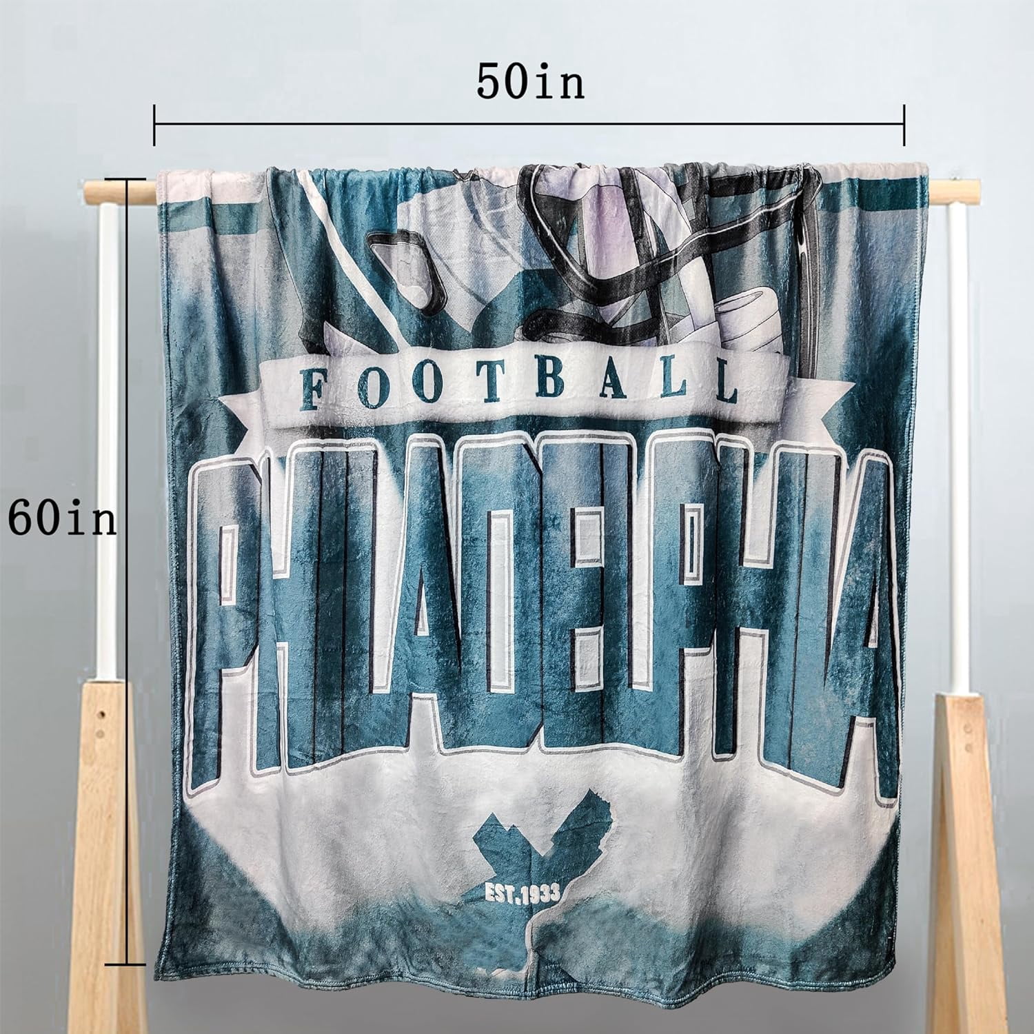 Philadelphia Football Blanket Classic Sherpa Double Layer Fabric Warm Blankets, Soft Flannel Throw Blankets for Football Fans Gifts 60" X 50"