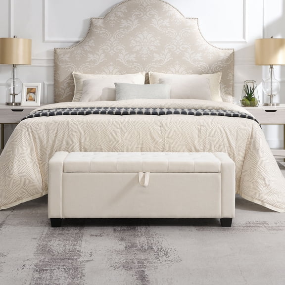 CQSXDA 48 Inch Ottoman Storage Bench with Safety Hinge, Upholstered Design, Ideal for Living Room or Bedroom Seating