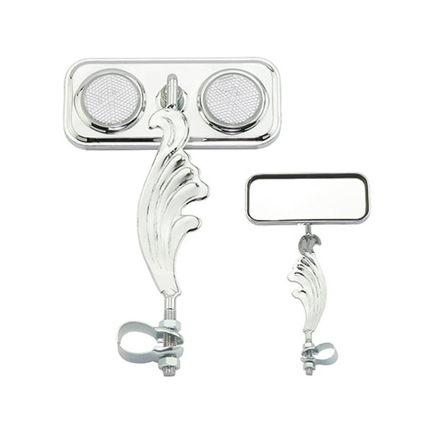 Chrome Rectangle Wing Bike Mirror Left with Clear Reflectors. Bike