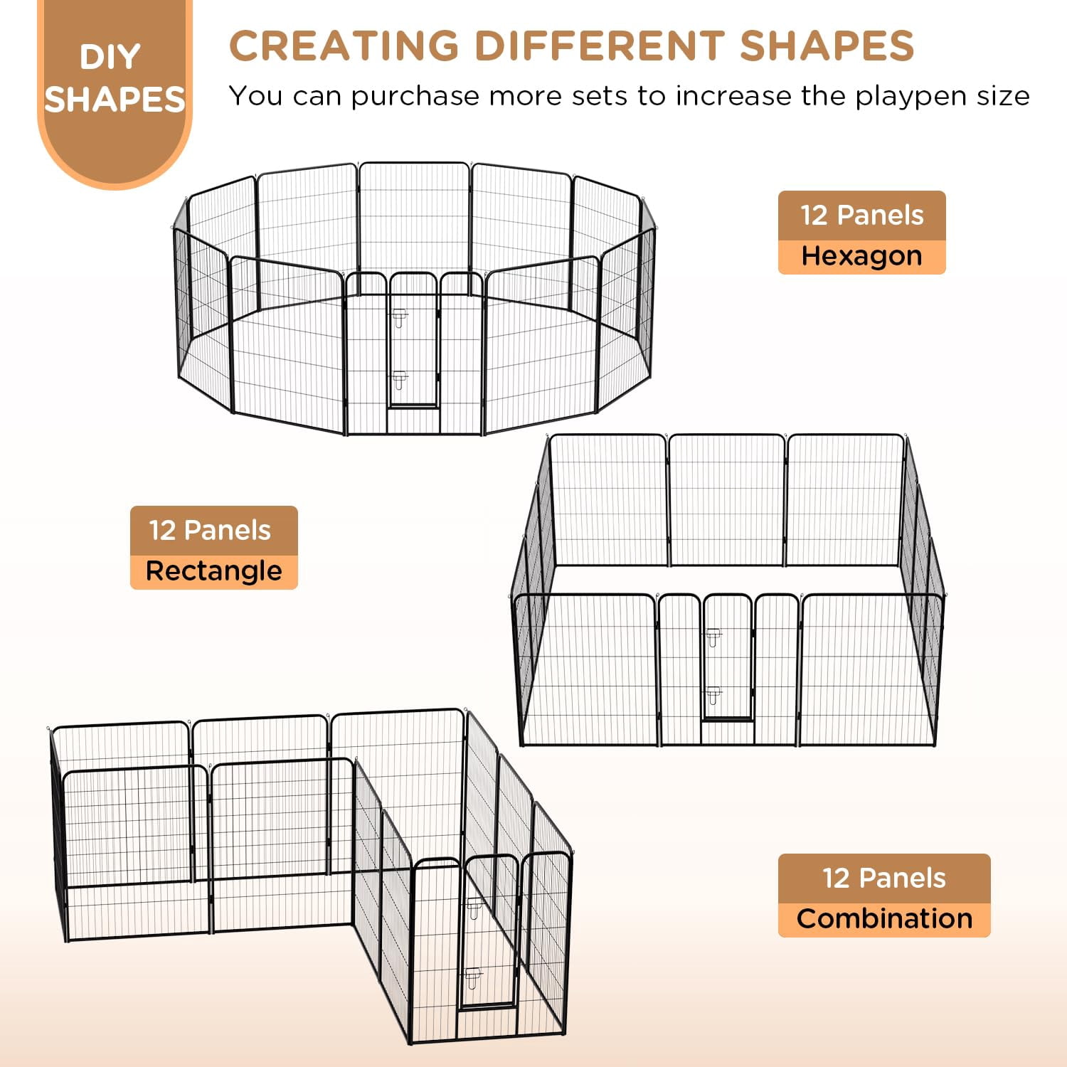 XF XINFENG Dog Playpen 40 inch 12 Panels Metal Dog Pen for Medium and Large Dogs Outdoor Exercise Pen with Doors for RV Camping Yard, Black