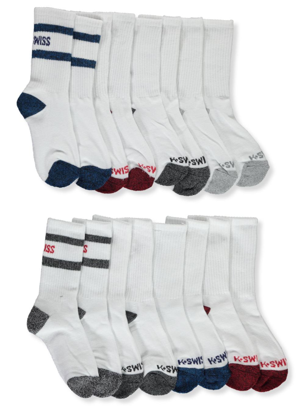 K-Swiss Boys' 8-Pack Crew Socks - white/multi, 9 - 11 / 7 - 14 years ...