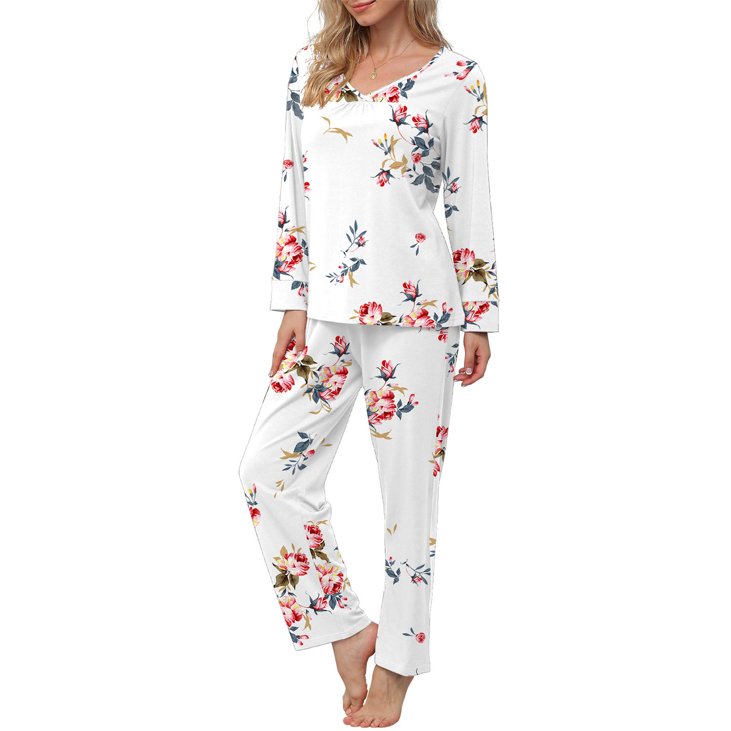 Anygrew Women's Long Sleeve Pajama Set with Wide Leg Pants photo 3
