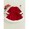thumbnail image 4 of hirigin Kid Girl Christmas Dress, Long Sleeve Round Neck Pleated Buttons Velvet High Waist Fall Princess Dress+ Waist Band, 4 of 9
