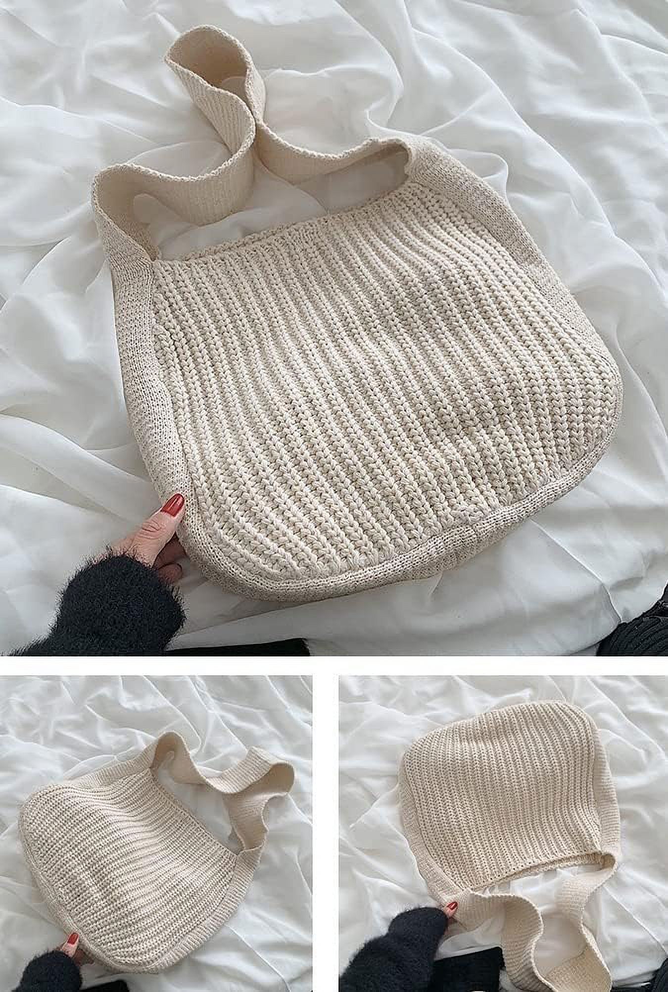 Kukuzhu Large Crochet Tote Bag for Women Casual Hobo Bag Shoulder Bag Retro Knitted Purses Handbag Beach Travel Tote Bag