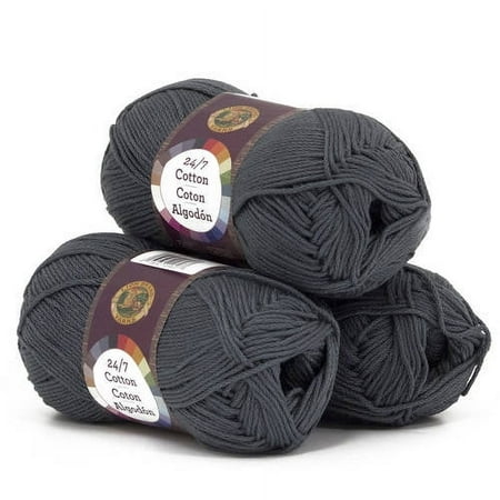 UPC: 0842093103714 | Lion Brand Yarn 24-7 Cotton Charcoal Medium Mercerized Cotton Grey Yarn 3 Pack