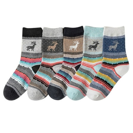 

Dezsed Womens Winter Socks Clearance 5 Pairs Socks Unisex Gifts Elk Printed Casual Winter Warm Wool Knit Soft Cotton Thick Vintage Crew Socks Multicolor