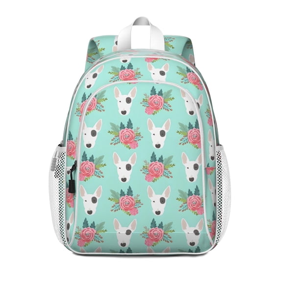 Bull Terrier Dog and Flower Florals Backpack for School,Cute School Bag,Schoolbag with Adjustable Shoulder Straps & Padded Back,15"x11.42"x5.5"