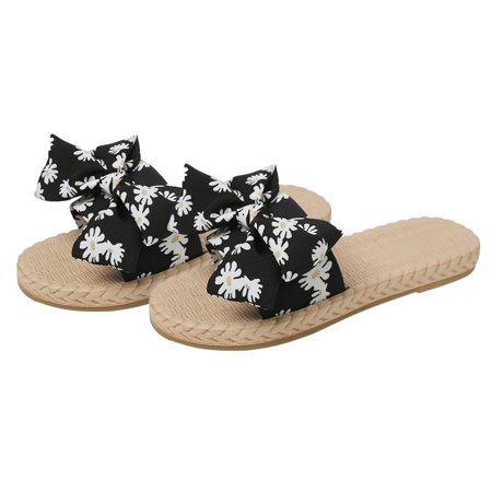 

Hemoton 1 Pair Summer Beach Sandals Stylish Fresh Beach Slipper Anti-slip Daisy Printing Slipper Creative Bowknot Slipper for Women Wearing (Black Size 40 8US 5.5UK 39EU 9.825Inch)