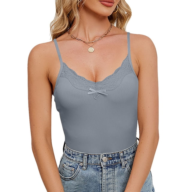 FAIWAD Women's Ribbed Tank Tops Adjustable Spaghetti Strape Camisole Basic Sleeveless Going Out Tops