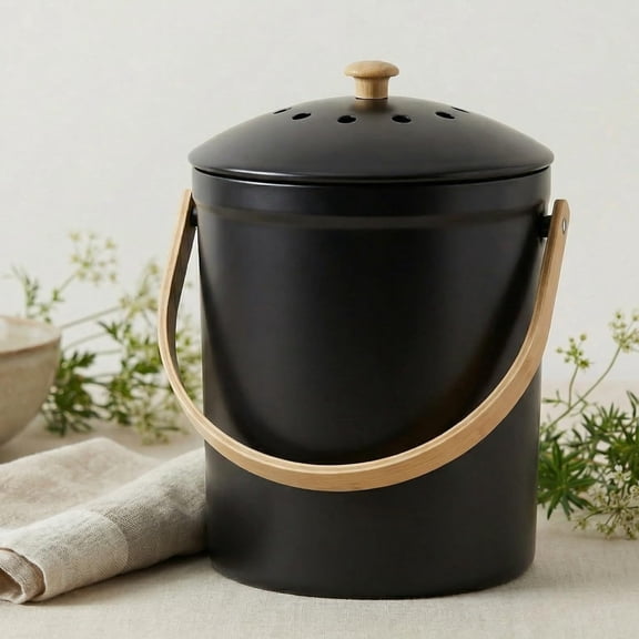 Beautiful Kitchen Compost Bin with Smell Proof Lid - Rust Proof and Odorless Compost Bucket for Your Countertop with No Smell Filters - Easy to Clean 1.1 Gallon Bin Looks Any Kitchen Counter