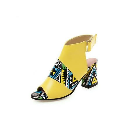 

Colisha Ladies Fashion Sandal Peep Toe Casual Shoe Chunky Block Heeled Sandals Office Comfortable Shoes Magnetic High Heels Yellow 4