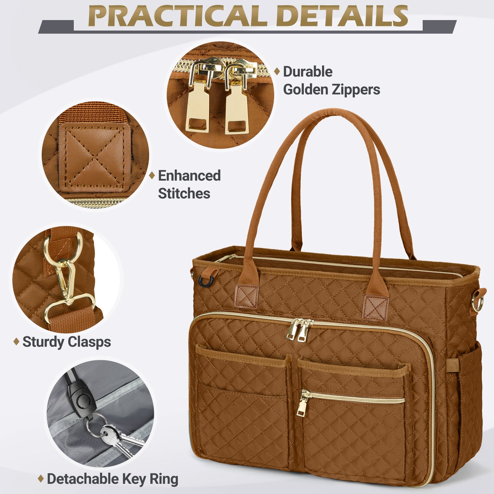 RAINSMORE Teacher Tote Bag 15.6 inch Laptop Bag for Women Work Bags Laptop Tote Nurse Bag Professional Computer Messenger with Insulated Pocket, Laptop Briefcase for Office, College, Nursing