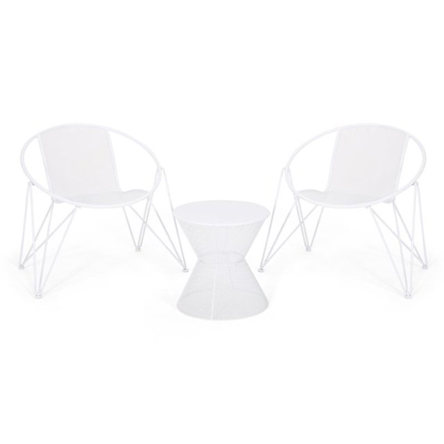 Noble House Erikson 3 Piece Outdoor Iron Conversation Set in Matte White