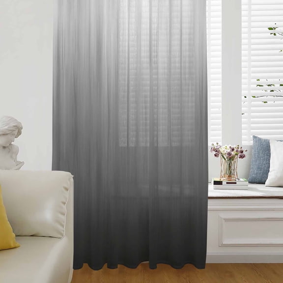 Grey Ombre Semi Sheer Curtains Drapes for Living Room, Bedroom, French Doors Window 72 Inches Long, Contemporary Gradient Abstract Art Rod Pocket Chiffon Curtain Drapery Voile Draperies Panel