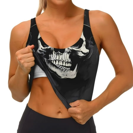 Qokaie Magician Hat Skull Pattern Womens Scoop Neck Sports Bra Breathable Workout Vest Padded U Back Medium Impact Fitness Gym Yoga Bra Workout Crop Top