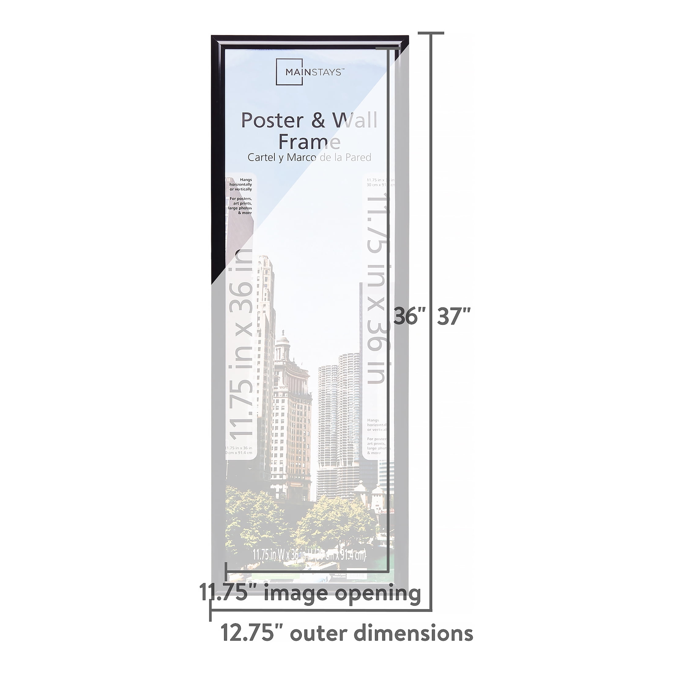 Mainstays Rounded Poster Picture Frame, Black, 11.75 x 36 in, Set of 2