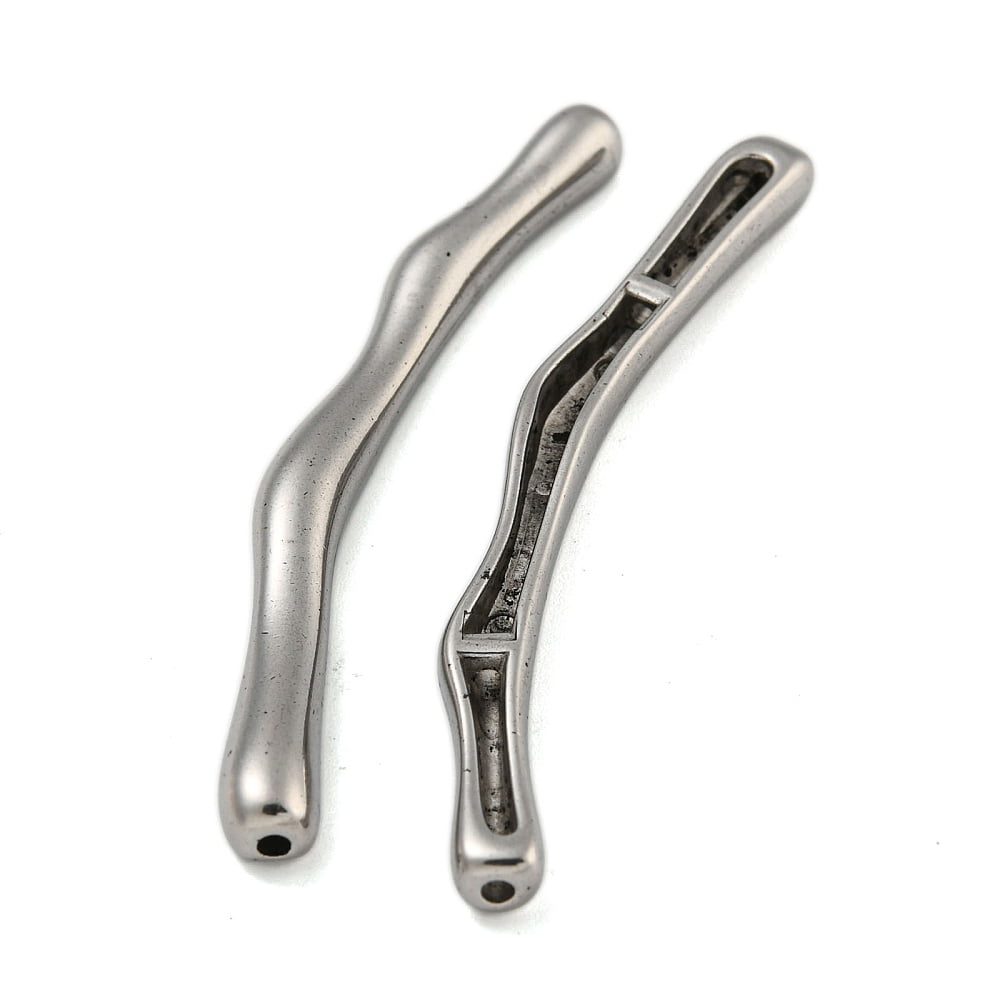 Non-Tarnish 304 Stainless Steel Beads Curved Tube Stainless Steel Color 65x5.5x5mm Hole: 1.8mm
