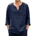 thumbnail image 6 of Mens Linen Shirt Breathable 3/4 Sleeve T Shirts Pullover V Neck Loose Summer Casual Top Lightweight Quick Dry Tees, M, 6 of 7