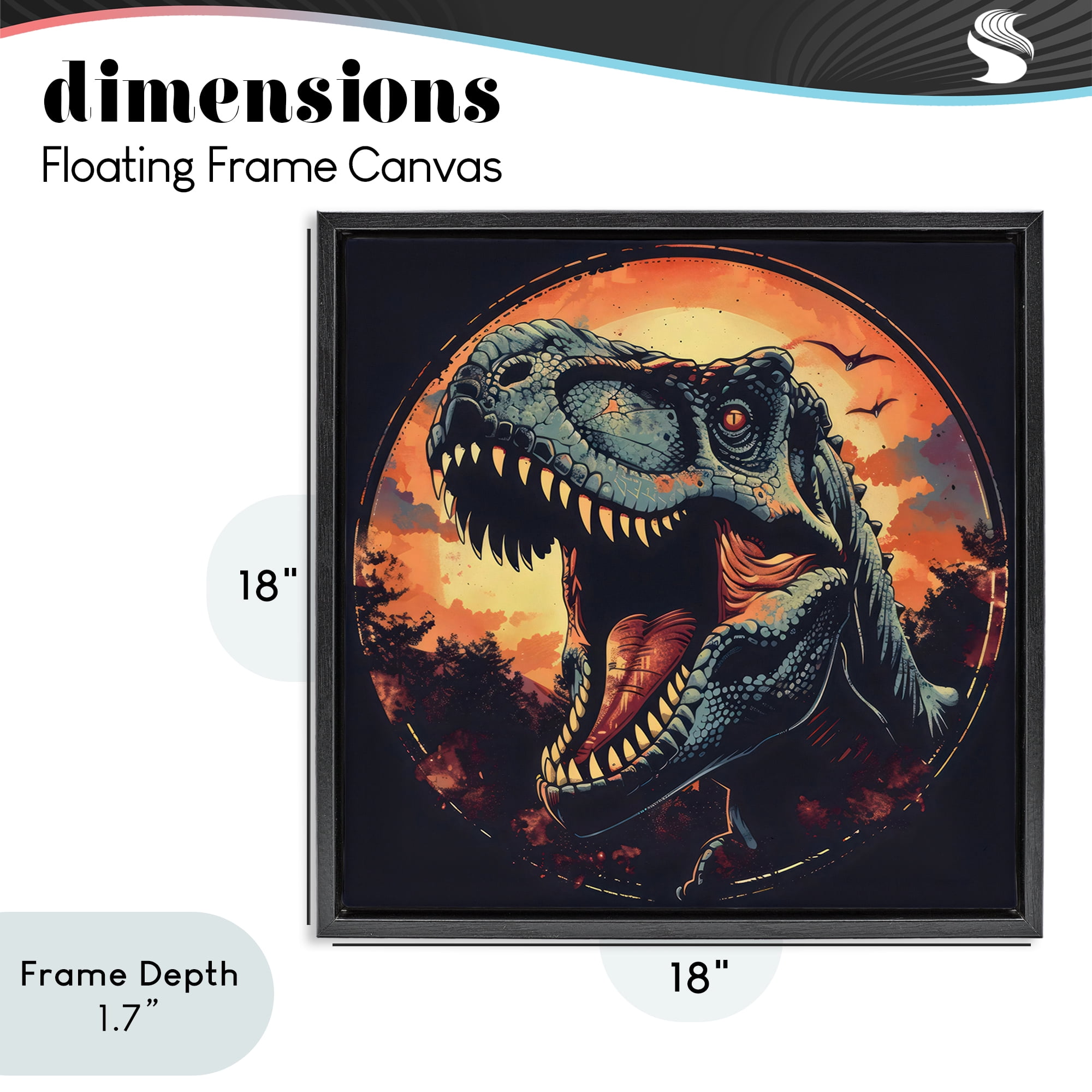 Stupell Industries Ancient Dino Roaring at Sunset Black Framed Floater Canvas Wall Art, design by Creative Studio
