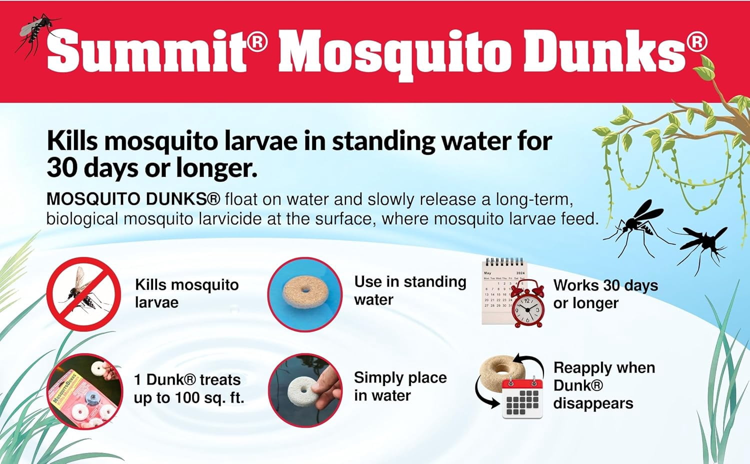 Mosquito Dunks Biological Mosquito Control, Kills Mosquitoe Larvae 6 Pack