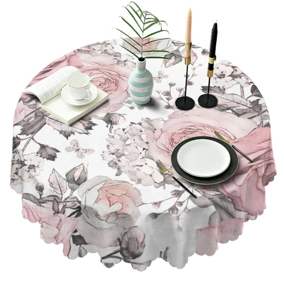 Round Tablecloth 60 x 60 Inch Round flower Table Cover for Spring Summer Party Picnic Dinner