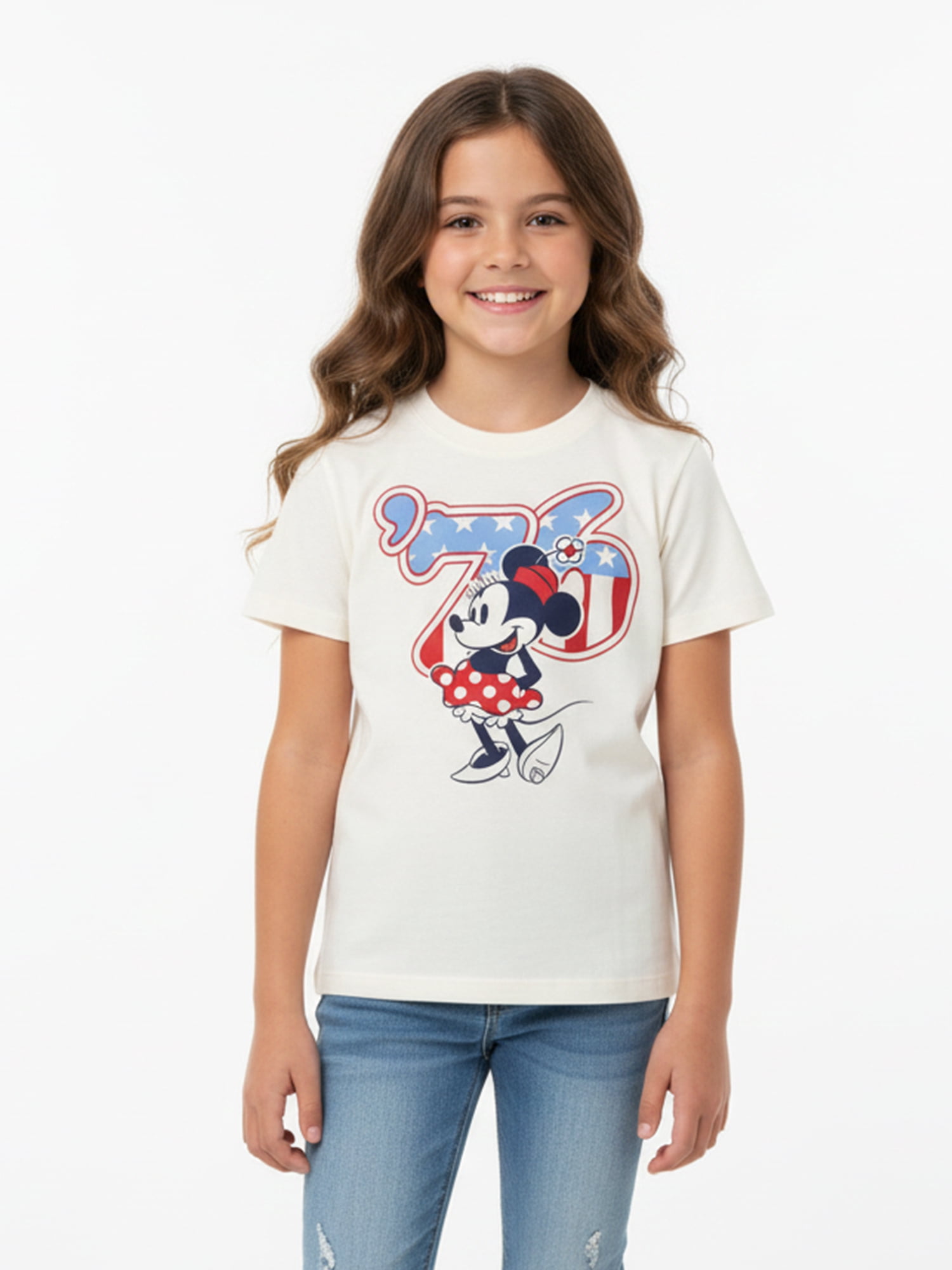 Minnie Mouse Girls 76 Patriotic Americana Graphic Tee, Sizes 4-18