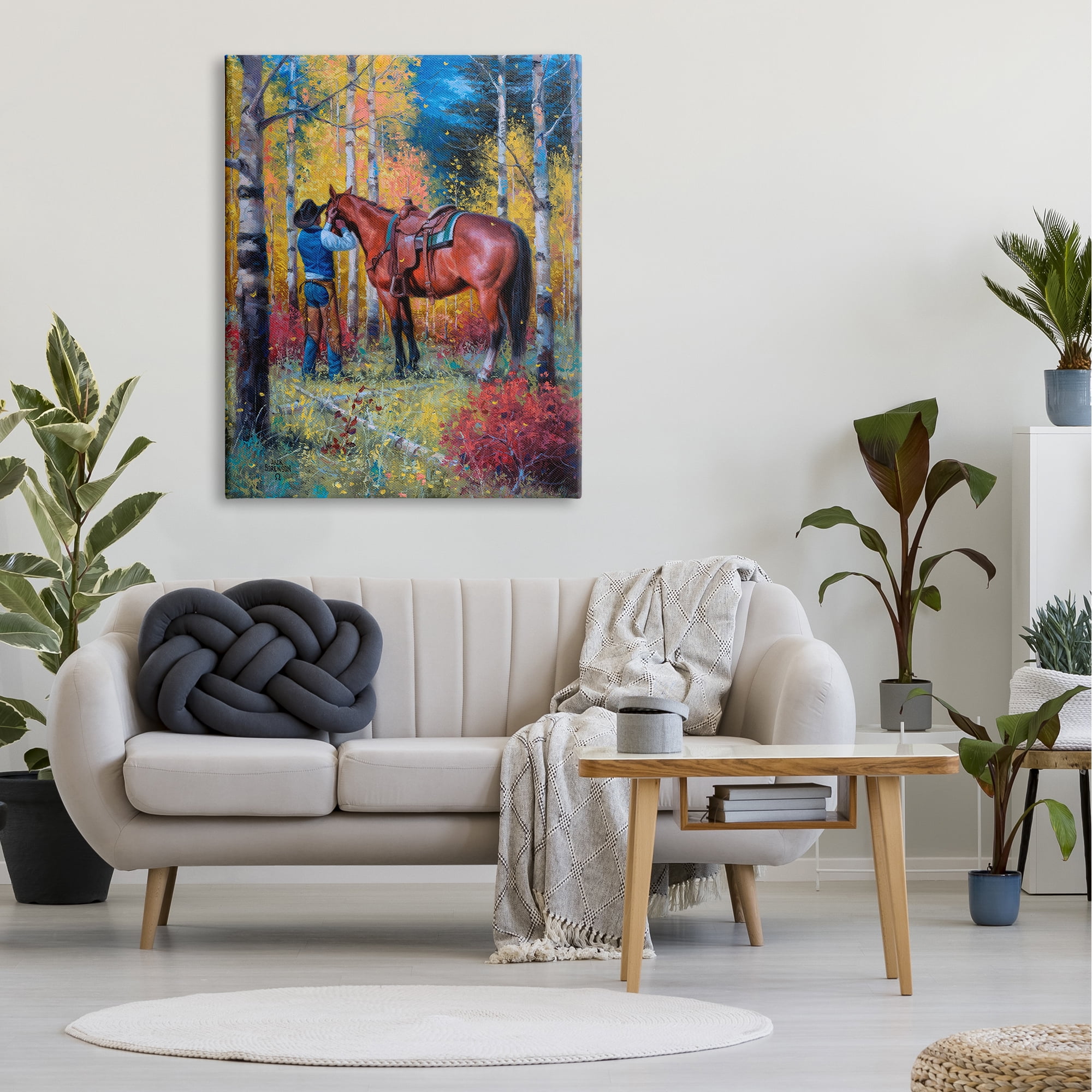 Stupell Industries Cowboy Strapping Colt Horse Wild West Fall Forest,36 x 48, Design by Jack Sorenson