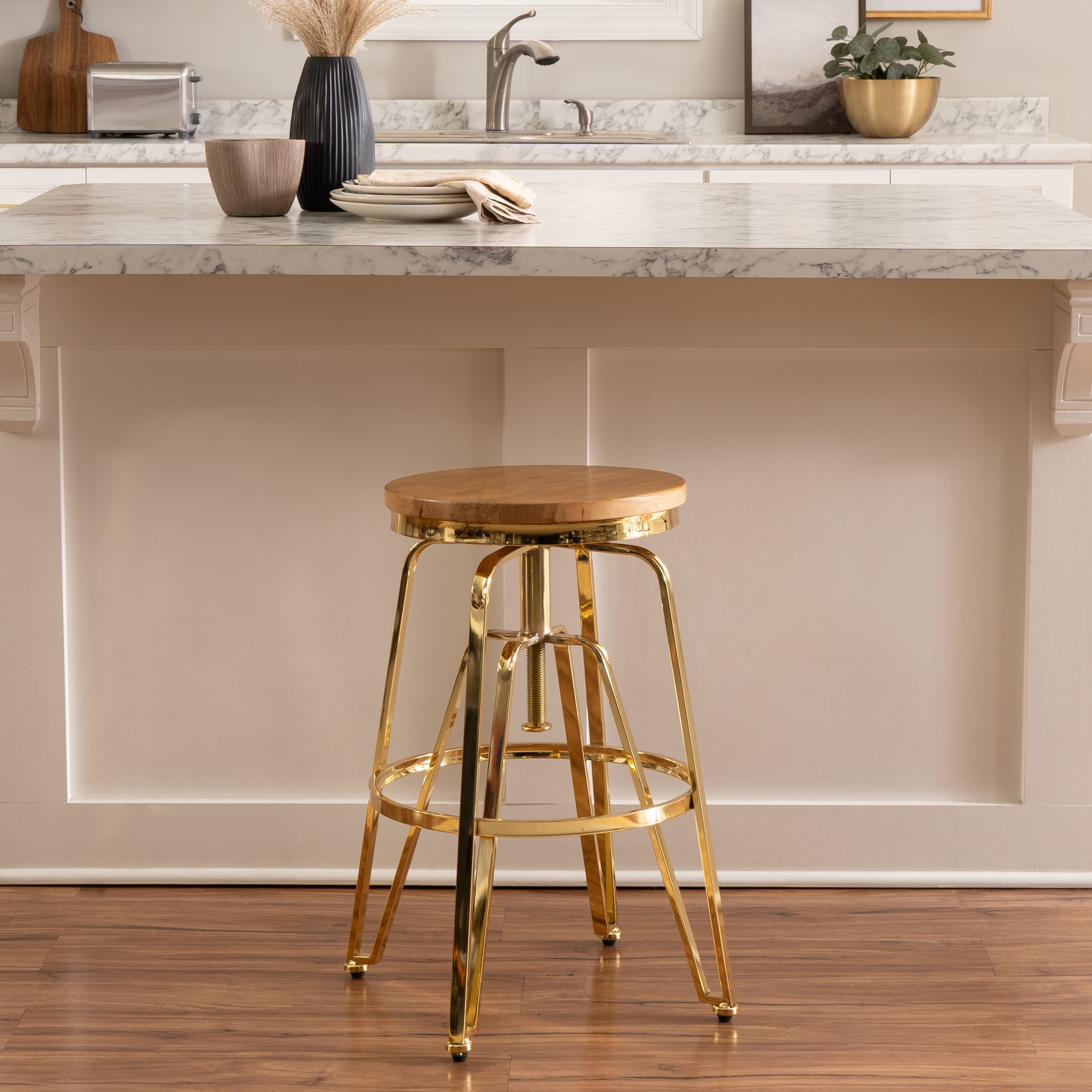 Linon Farhart Backless Bar Stool with Adjustable Height & Swivel, Gold