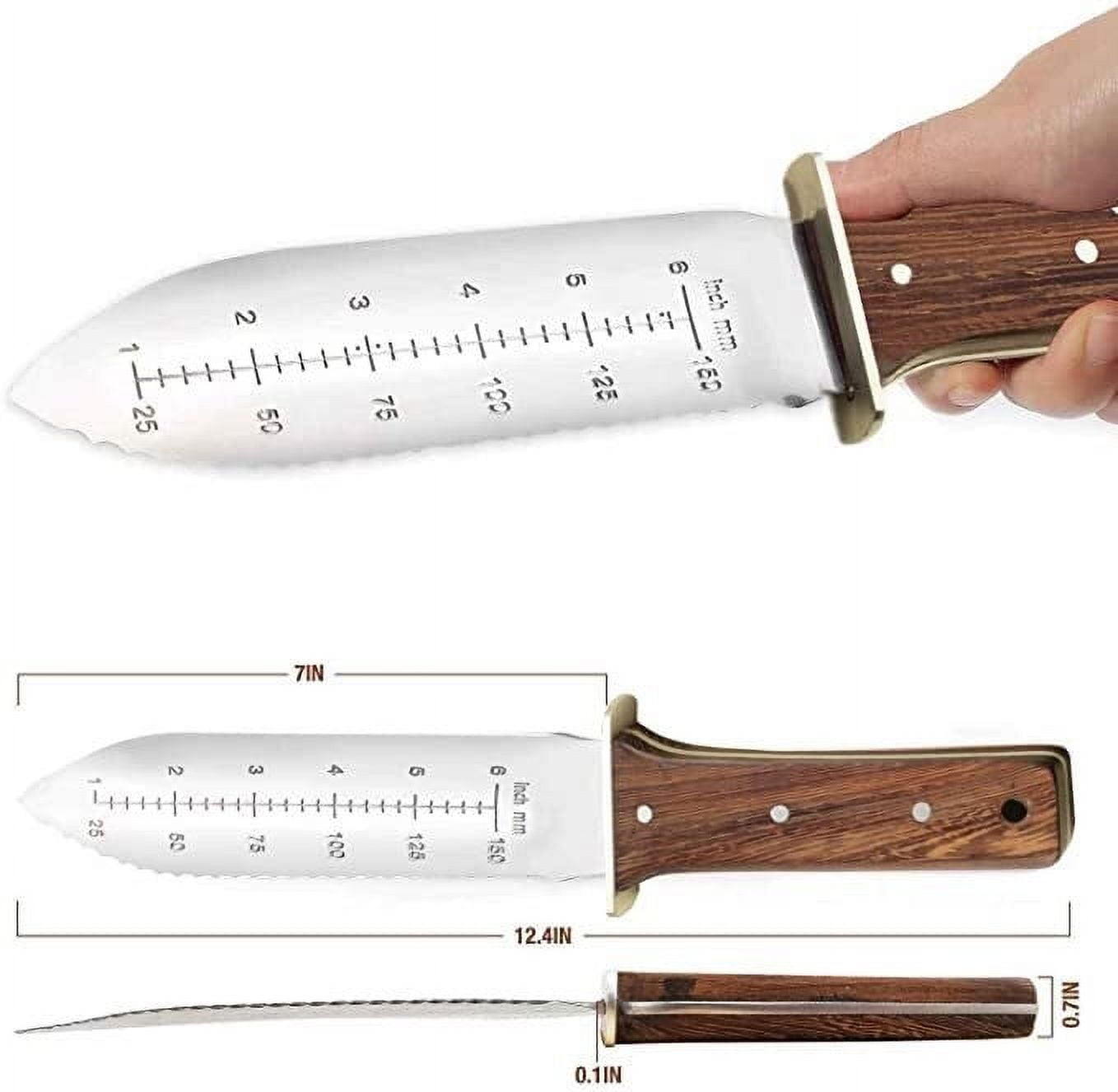 Professional Hori Hori Garden Knife with Leather Sheath, Protective Handguard, High polished 440 Stainless Steel Blade, Sharpening Stone Included, for Weeding, Digging, Pruning, and Cultivating