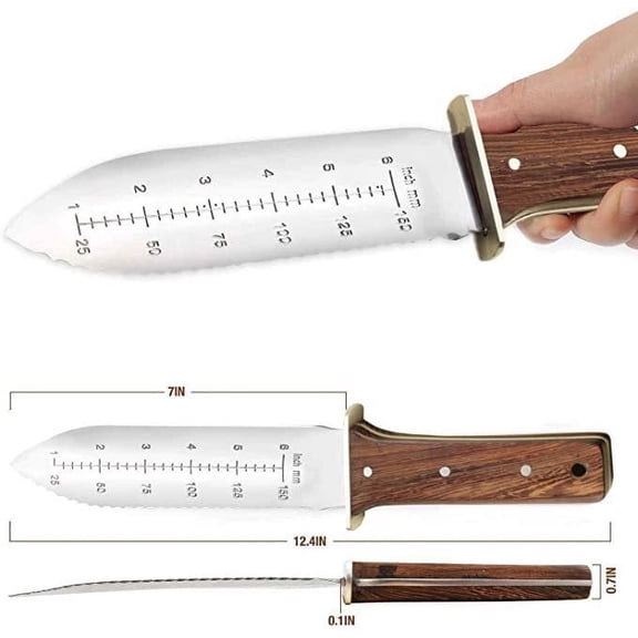 Leodye 1PCS 440 Stainless Steel Garden Knife with Holster & Hand Guard High Polish Gardening Weeding Digging Pruning Tool -12.4IN